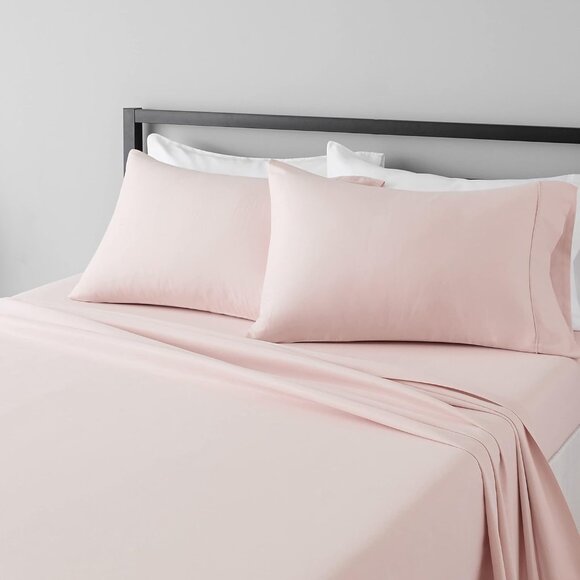 AmazonBasics Full Microfiber 4-Piece Sheet Set 14" Deep Pockets Blush Pink Solid - Picture 1 of 8